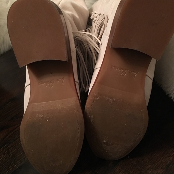 Leather cream over the knee boots with fringe - Picture 2 of 5